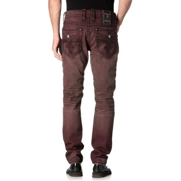 NWT ROCK REVIVAL MEN'S JEANS 42 38 JACK BIKER MOTO BURGUNDY new - Picture 4 of 16